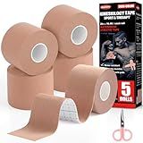 5 Rolls Kinesiology Tape, 2 inch x 16.4 Feet Waterproof Athletic Tape, Uncut Kinetic Tape, Muscle Tape, Sports Tape, Knee Tape for Exercise and Daily Use - Skin Color