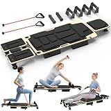 Pilates Board Reformer for Home Workout, 5-in-1 Pilates Equipment with Dual & Split Foot Pads, Smooth Sliding Rail System, Adjustable Headrest for 110–190cm, Core & Full-Body Training
