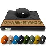 Meditation Cushion Mat Set - ROUND Zafu Floor Pillow Organic Buckwheat Pillow + Cotton Filled Zabuton Prayer Pad - Meditation Pillow Yoga Knee Pad - Made in USA - 14" Round, BLACK Cotton