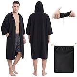 Didaey Surf Poncho with Zipper Changing Robe Hood Towel Hoodie Zippered Towel Poncho Oversized Quick Dry with Pocket Matching Storage Bag Wearable for Beach Surfing Pool Men Women One Size(Black)