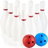 Kids Bowling Set - 10 White Plastic Pins & 2 Lightweight Bowling Balls - Family Fun Indoor & Outdoor Toddler Bowling Set Game for Boys & Girls, Educational & Active Play Toy, Birthday Gift Ages 3+