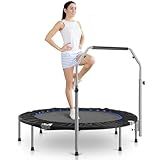 Sweetcrispy 40" in/48 in Mini Fitness Trampoline - 330LBS Foldable Exercise Rebounder with Adjustable Handle, Stable and Quiet, for Adults Indoor/Outdoor Workout