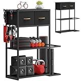 Crostice Home Gym Storage Shelf Stand Only, Adjustable Weight Rack for Dumbbells Plus Extra Upper Drawer, for Weight, Mat and Workout Equipment, Large Capacity Gym Organizer with 4-Tier, Easy-assembly