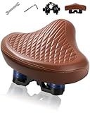 Wide Bike Seat for Women Men, Comfortable Soft Classic Vintage Padded Bicycle Saddle Cushion, Large Comfort Replacement Seat for City, Cruiser, Hybrid, Ebike, Beach & Mountain Bicycle, Stationary Bike
