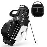 uniHimal 4-Way Golf Stand Bag with Full-Length Divider, Lightweight Waterproof Golf Bag for Men & Women Holds 4-8 Clubs（Pure Black-White）