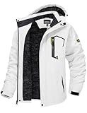 TACVASEN Men's Skiing Jacket with Hood Hiking Fishing Travel Fleece Jacket Parka Coat White, 2Xl