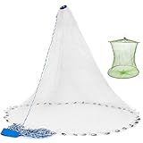 Yeahmart Handmade American Saltwater Fishing Cast Net with Heavy Duty Real Zinc Sinker Weights for Bait Trap Fish 5Ft Radius, 3/8 Inch Mesh Size