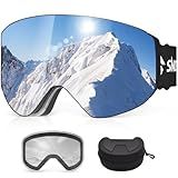 Snowalva Ski Goggles, Frameless Snowboard Goggles with 2 UV400 Magnet Ski Lenses for Men & Women (Silver(vlt 9%) + Clear (Vlt 83.5%))
