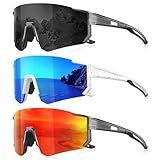 Foliful 3 Pack Polarized Sunglasses for Men Women, Sports Mens Sunglasses with UV400 Protection for Baseball Cycling Running, Gray/Ice Blue/Red