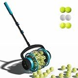 Tennis Ball Collector Roller with Adjustable Handle, No-Bend Quick Rolling Picker for Tennis Court, Quick-Tip Ball Release for Fast Emptying, Large Hopper Holds 20+ Tennis Balls Save Time & Your Back