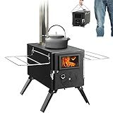 HOPUBUY Wood Stove Hot Tent Stove, Portable Camping Wood Burning Stove for Outdoor Cooking, Small Wood Stove with 7 Stainless Chimney Pipes and Tent Stove Jack