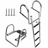 Pontoon Boat Ladder, Stainless Steel Folding Telescoping Rear Entry Inboard Ladder Heavy Duty Custom Swim Deck Ladder with More Wider Pedal and Handrails (4 Steps Ladder)