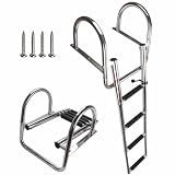 Pontoon Boat Ladder, Stainless Steel Folding Telescoping Rear Entry Inboard Ladder Heavy Duty Custom Swim Deck Ladder with More Wider Pedal and Handrails (4 Steps Ladder)