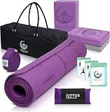 NOLAVA 7-Piece Yoga Mat Set - All-in-One Yoga Kit with TPE Thick Non-Slip Mat, 2pcs Blocks, Strap, Lavender Eye Pillow, Cards & Carry Bag for Home & Studio Workouts - Fitness Gear for All Levels