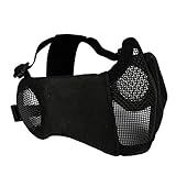 AOUTACC Airsoft Mesh Mask, Half Face Mesh Masks with Ear Protection for CS/Hunting/Paintball/Shooting (Mesh Ear, BK)