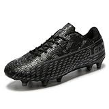 LEOCI Soccer Cleats for Women's and Men's Outdoor Unisex Football Shoes Firm Rugby Boots Black-Grey