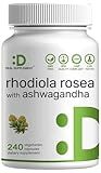 DEAL SUPPLEMENT Rhodiola Rosea with Ashwagandha, 240 Veggie Capsules – Max Strength 10:1 Root Extract – Adaptogenic Supplements for Relaxation, Energy, & Brain Health* – Non-GMO