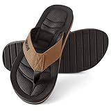 ZOKSOVE Mens Arch Support Flip Flops - Comfort Lightweight Open Toe Slides - Memory Foam Filp Flops for Men- Beach Slippers Tan 8