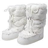 ZHENAIYISHENG Faux Fur Boots for Women - Fuzzy Fluffy Furry Water Resistant Snow Boots for Women - Anti-Slip with Cotton Sponge Lined and TPR Rubber Sole Black White Fur Boots white 8 9