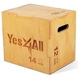 Yes4All Plyo Box, 3-in-1 Wooden Box Jumps for Home Gym, 450 lbs, Step Up with Smooth Edges & Wide Built-in Handles for Jumping, Strength Training, Lunges, Squats, Dips, Natural Wood