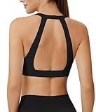 Mustcan Women’s Open Back Sports Bra – Padded Yoga Crop Top Low Impact Racerback Gym Bra for Fitness & Everyday Wear-Black