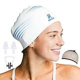 OMID Waterproof Swim Cap for Women with Long Hair - Chemical Resistant Silicone Swimming Cap, UV Protection for Pool Beach, Fits Dreadlocks and Thick Hair (White)