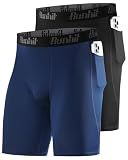 Runhit 2 Pack Men's Sports Compression Shorts with Pocket, Athletic Workout Spandex Shorts, Underwear Boxer Brief for Running Black Navy M