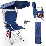 VTOY Portable Camping Chair with Canopy - Folding Chair with Canopy, Durable 600D Oxford Canopy Chair for Camping, Beach, Picnics, Fishing & Sports (1 Pack Navy Blue)