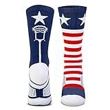 ChalkTalkSPORTS Lacrosse Performance Crew Socks - USA - Flag Wave - Red White & Blue - Lacrosse Mid-Calf Socks - Adult