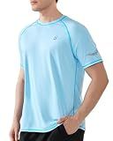 Roadbox Men's Swim Shirts Short Sleeve, SPF UPF 50+ Sun Protection Quick Dry Rash Guard Water T-Shirts, Moisture Wicking Tee Tops for Fishing Surf Beach (Light Blue,XL)