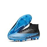 DREAM PAIRS Men's Firm Ground Soccer Cleats High-top Football Cleats FG/AG Professional Training Outdoor Lightweight Soccer Shoes,Size 9,Black/Royal Blue,DMUMSO2404