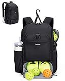 sportsnew Pickleball Bag, Waterproof Pickleball Backpack for Women Men with Shoe Compartment & Fence Hook, Black Patent Pending