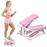 Sunny Health & Fitness Mini Stepper, Compact Home Workout Equipment for Legs & Glutes, Low-Impact Cardio Machine with Digital Monitor, Quiet Hydraulic Resistance, Pink