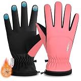rivmount Kids Ski Gloves Touchscreen Waterproof Warm for Boy Girl Youth Skiing Cycling Snow Winter (Pink XL)