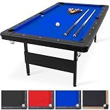 GoSports 6 ft or 7 ft Billiards Table - Portable Pool Table - Includes Full Set of Balls, 2 Cue Sticks, Chalk, and Felt Brush; Choose Your Size and Color