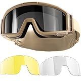 1TG Tactical Airsoft Goggles Anti Fog - Tactical Safety Glasses with 3 Impact-Resistant Lenses for Shooting, Skiing & Riding