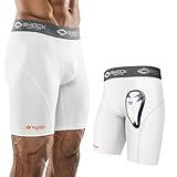 Shock Doctor Compression Shorts with Protective Bio-Flex Cup, Moisture Wicking Vented Protection, White, Adult, Large