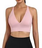 Womens Sports Bras Longline Deep V Neck Wireless Padded Bra Adjustable Spaghetti Strap Criss Cross Low Support Yoga Sexy Bras