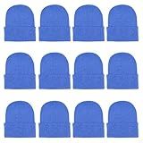 ZH 12-Pack Knitted Winter Beanie Hats for Men and Women, Warm and Cozy Cuffed Skull Caps, Bulk Purchase Light Blue