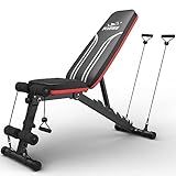 FLYBIRD Foldable Weight Bench with Resistance Bands, 8 Backrests Fast Adjustable FID for Home Gym Full Body Workout, Easy to Storage for Small Apartment