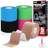 5 Rolls Kinesiology Tape, 5 Colors 2 inch x 16.4 Feet Waterproof Athletic Tape, Uncut Kinetic Tape, Elastic Muscle Tape, Sports Tape, Knee Tape for Exercise and Daily Use