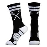 ChalkTalkSPORTS Lacrosse Socks - Mid Calf - Blk White Crossed Sticks Adult