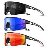 Foliful 3 Pack Polarized Sports Sunglasses Men Women, Running Mens Sunglasses UV Protection for Baseball Cycling Fishing, Grey/Red/Dark Blue