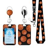 Lanyard ID Badge Holder Basketball Breakaway Heavy Duty Badge Reel Retractable Reel Detachable Carabiner Keychain Cruise Key Card Hotel Women Students Teachers Nurse Office Work School ID