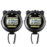 Digital Stopwatch Timer Large Display with Clock and Date, No Alarm Function, Simple Stopwatches for Sports Coaches Running Swimming Kids Training-2 Pack Black