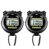 Digital Stopwatch Timer Large Display with Clock and Date, No Alarm Function, Simple Stopwatches for Sports Coaches Running Swimming Kids Training-2 Pack Black