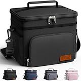 HOTOR Insulated Lunch Box for Men & Women - Leak-Proof Cooler Lunch Bag with 4 Pockets, Adjustable Strap, Ideal for Work, Picnic, Travel - Medium, Black, 10.2"×6.9"×8.5"