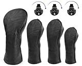 Golf Club Head Covers 3 Wood Headcover Set Premium Leather for Woods, Driver Fairway(FW) Wood Hybrid(UT) with Number Tags 4pcs & 1pcs (4pcs(DR+FW+FW+UT))