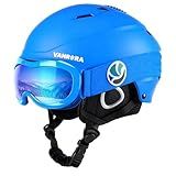VANRORA Kids Ski Helmet and Goggles Set - Safety-Certified Youth Snowboard Helmet, Climate Control Vents, Snow Sport Helmets for Toddler (Blue Helmet/Grey Lens with Revo Blue Coating, Small)