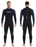 Lemorecn Wetsuit Men 3/2mm Back Zip Full Wetsuits Black Blue(3031blackblue-L)